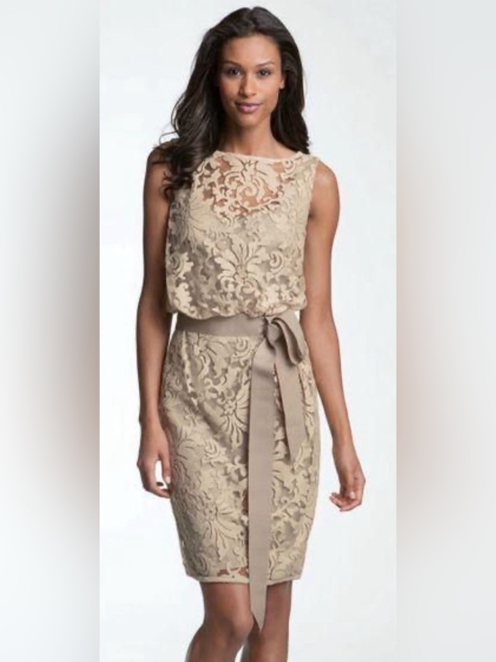 Adrianna Papell Lace with Ribbon Tie Dress